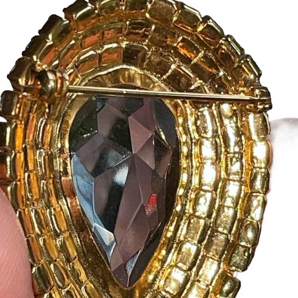 Vintage rhinestone brooch and earrings, unsigned, lever back with screw earrings